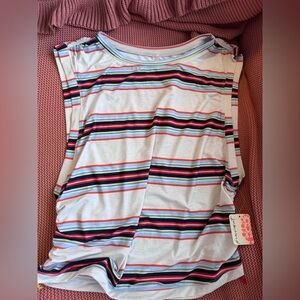 Free people Striped Tank Top gathered sides lightweight size large nwt